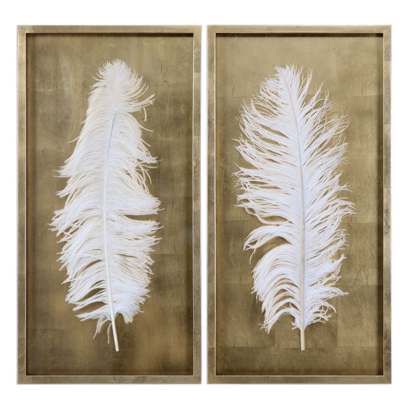 Uttermost White Feathers Gold Shadow Box  2個組