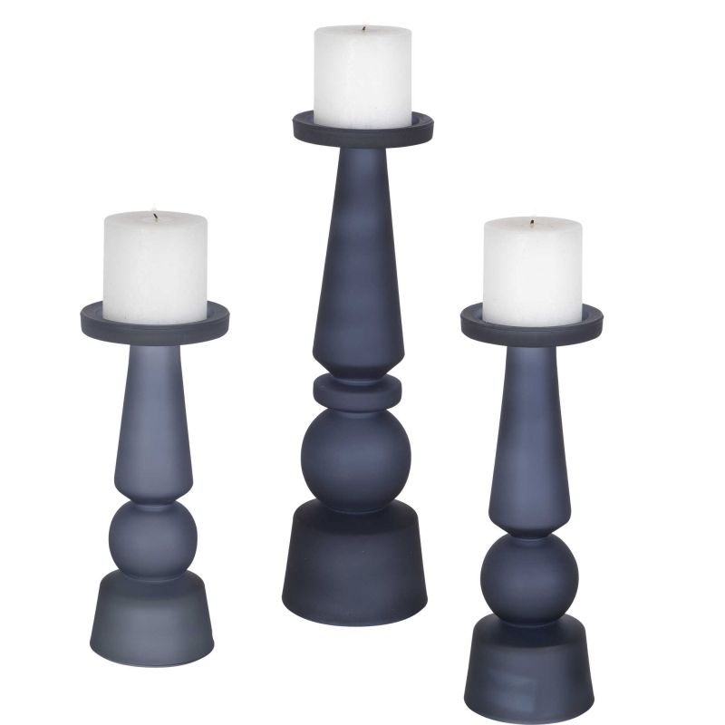 Uttermost Cassiopeia Blue Glass Candleholders  3個組